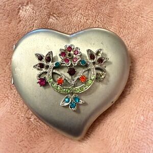 Heart-Shaped Silver Trinket Box with Colorful Gem Accents